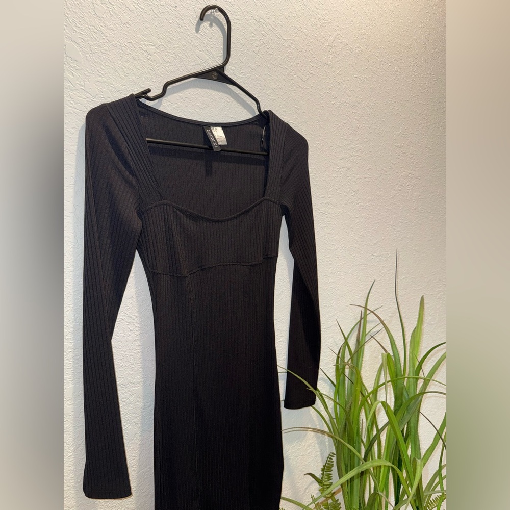 Black Ribbed Mini Dress - Picture 2 of 4